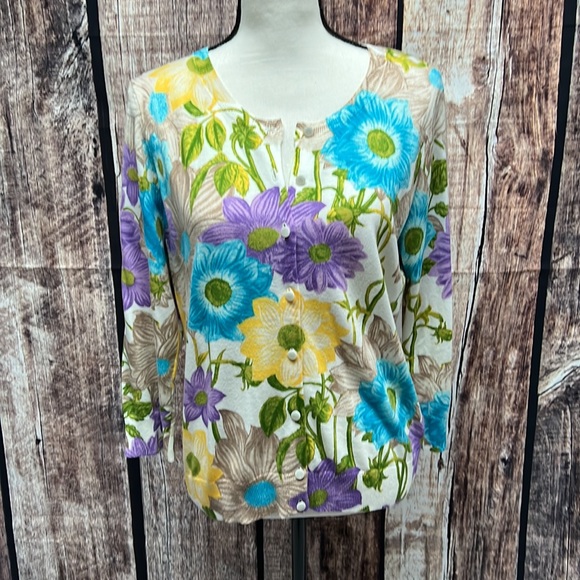 Talbots Sweaters - Talbots NWT blue, purple & yellow floral cardigan